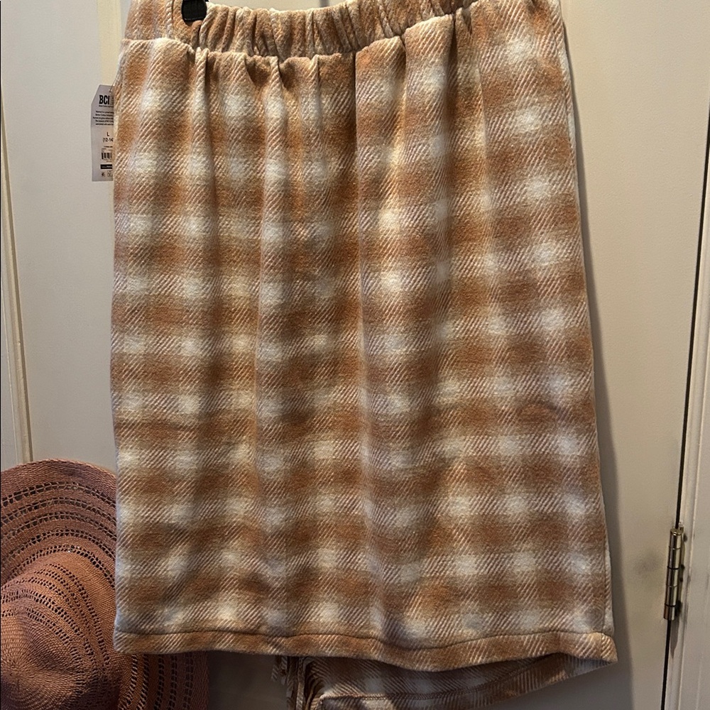 TIME and TRU Brown Plaid Faux Wrap Fringed Flannel Skirt L (12-14) NWT - Picture 6 of 9